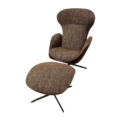 Jori Relaxsessel|Lounge Sessel Daydreamer Innen Stoff Mamaye 204 Braun Beige Gelb Außen Leder Lolita Pralina Braun Gestell Bronze Lackiert Inklusive Hocker