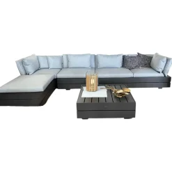 Solpuri Loungemöbel|Loungegruppe Boxx Polster Stoff Bombay Deluxe Pastel Blue Blau Gestell Aluminium Anthrazit Inklusive Tisch