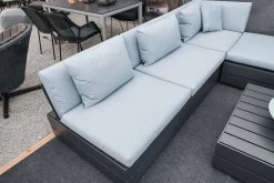 Solpuri Loungemöbel|Loungegruppe Boxx Polster Stoff Bombay Deluxe Pastel Blue Blau Gestell Aluminium Anthrazit Inklusive Tisch