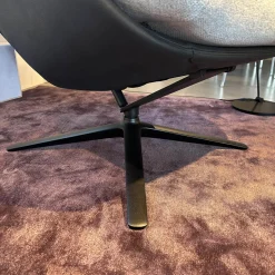 COR Relaxsessel|Loungesessel dia Korpus Leder 423 Schwarz Sitz Stoff 8300 Lichtgrau Grau Gestell F05 Schwarz Mit Hocker