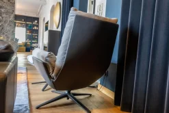 COR Relaxsessel|Loungesessel dia Stoff 9129 Stahl Grau Leder 171 Anthrazit Niedriger Rücken mit Hocker