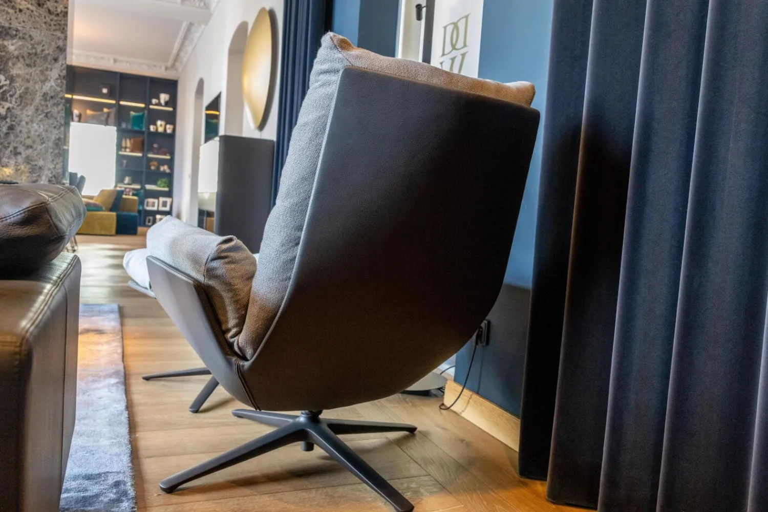 COR Relaxsessel|Loungesessel dia Stoff 9129 Stahl Grau Leder 171 Anthrazit Niedriger Rücken mit Hocker