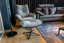 COR Relaxsessel|Loungesessel dia Stoff 9129 Stahl Grau Leder 171 Anthrazit Niedriger Rücken mit Hocker