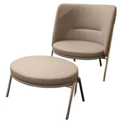Tecta Loungesessel|Loungesessel D70 Und Hocker C70 Bezug Stoff Celia 0208 Grau Meliert Gestell Stahlrohr Verchromt