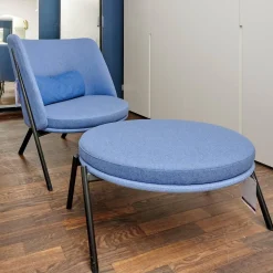 Tecta Loungesessel|Loungesessel DS70 Stoff Dama 75 Mittelblau Blau Gestell Schwarz Pulverbeschichtet Mit Kissen Und Hocker