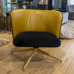 KFF Loungesessel|Loungesessel Gaia Casual Lounge Schwarzer Velour Leder Gelb