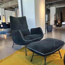 COR Loungesessel|Loungesessel Jalis Niedrig Stoff 8144 Braun Grün Drahtgestell F01 Feinstruktur Schwarz Mit Hocker