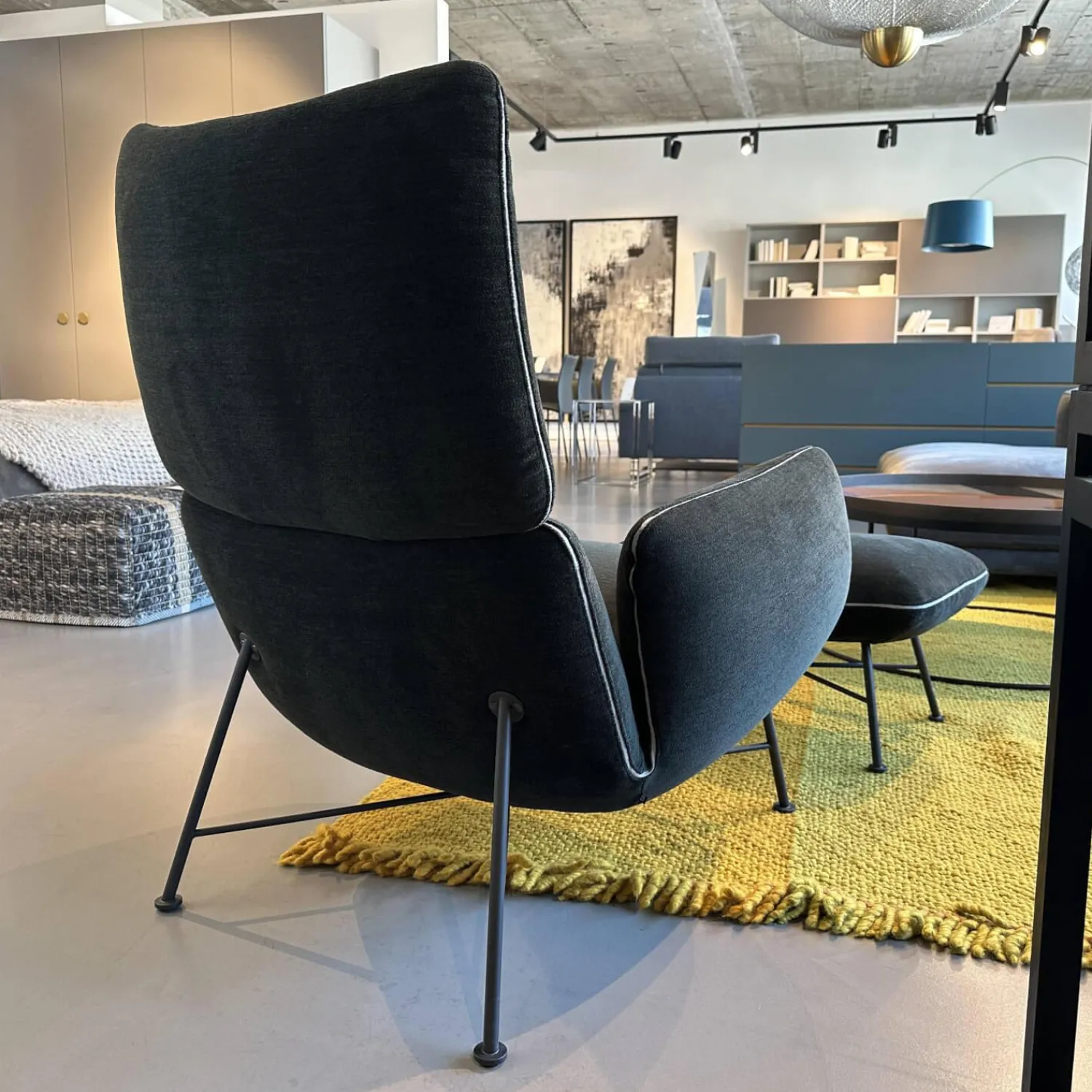 COR Loungesessel|Loungesessel Jalis Niedrig Stoff 8144 Braun Grün Drahtgestell F01 Feinstruktur Schwarz Mit Hocker