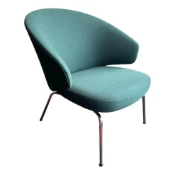 Fritz Hansen Loungesessel|Loungesessel Let Stoff Christianshavn 1161 Dunkelgrün Gestell Metall Chrom