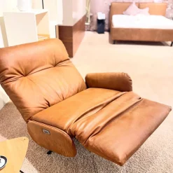 Contur Loungesessel|Loungesessel Lovere Naturleder Nevada Whiskey Braun Sternfuß Metall Schwarz Beschichtet