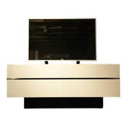 Spectral Smart Furniture Wohnwände & Tv-Lowboards|Lowboard BR 1503 Brick Glas Snow Weiß Lackiert Mit Soundsockel Und Lautsprecher Ohne Fernseher