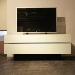 Spectral Smart Furniture Wohnwände & Tv-Lowboards|Lowboard BR 1503 Brick Glas Snow Weiß Lackiert Mit Soundsockel Und Lautsprecher Ohne Fernseher