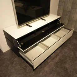 Spectral Smart Furniture Wohnwände & Tv-Lowboards|Lowboard BR 1503 Brick Glas Snow Weiß Lackiert Mit Soundsockel Und Lautsprecher Ohne Fernseher