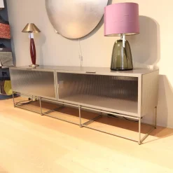 Ligne Roset Wohnwände & Tv-Lowboards|Lowboard Canaletto Klapptüren Klarglas K5 Korpus Lack Bleigrau Seidenmatt Grau