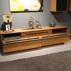 Scholtissek Wohnwände & Tv-Lowboards|Lowboard Farn Media Holz Knorrige Eiche Puro Geölt Akustikstoff Schwarz Mit 2 Hängeschränken