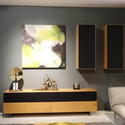 Scholtissek Wohnwände & Tv-Lowboards|Lowboard Farn Media Holz Knorrige Eiche Puro Geölt Akustikstoff Schwarz Mit 2 Hängeschränken