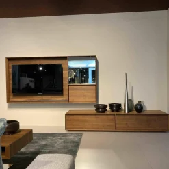 Team 7 Kommoden & Sideboards|Lowboard Lux Nussbaum Geölt Glas mit Hängeschrank