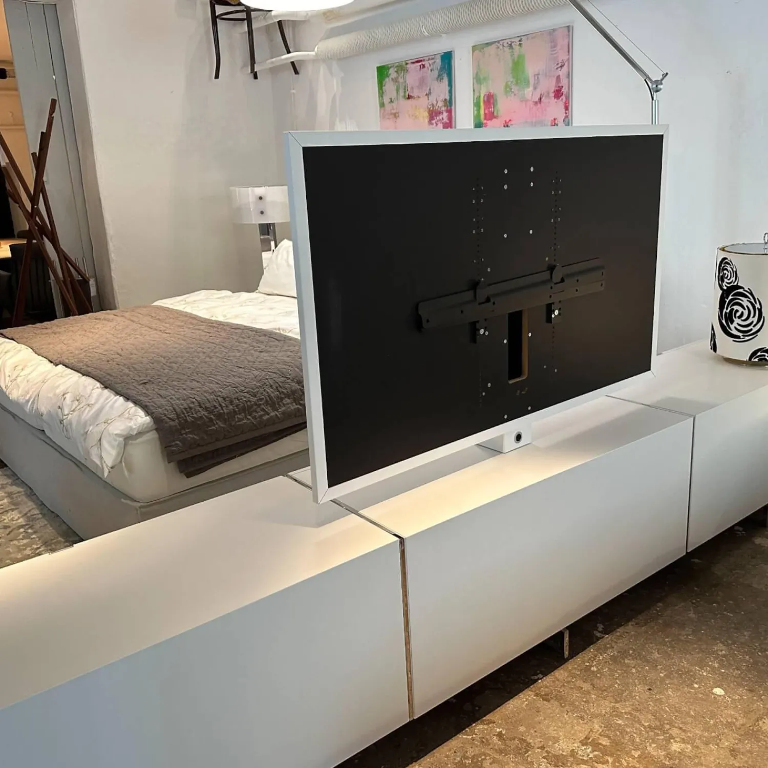 YOMEI Wohnwände & Tv-Lowboards|Lowboard Matrix Leder Weiß 13 Inklusive TV Einsatz Mit Kadelabdeckung