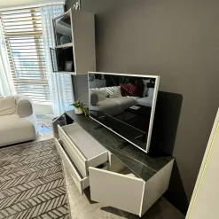 JOOP! Wohnwände & Tv-Lowboards|Lowboard Mit Hängeschrank Gloss Curves Lack Kristallgrau Grau Füße Metall Schwarz