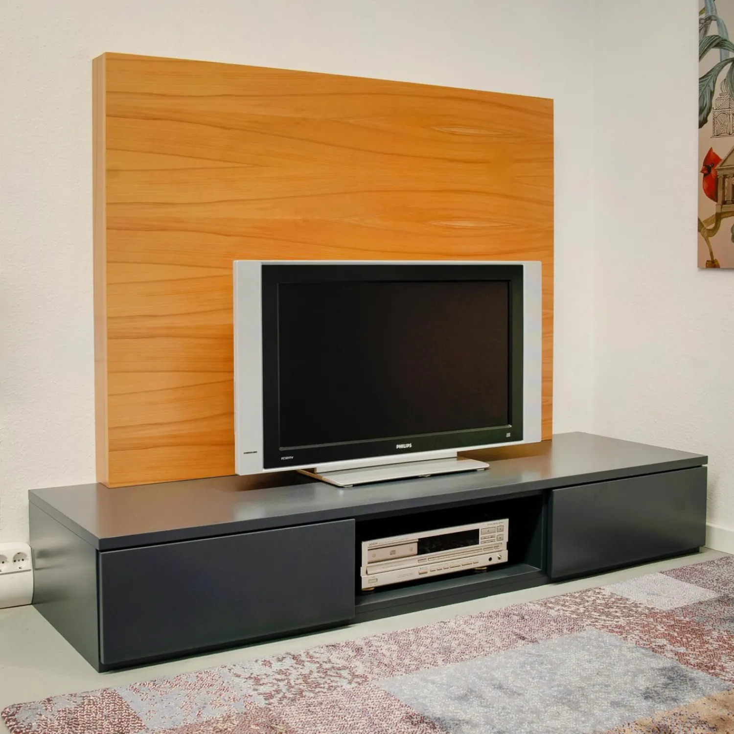 Würmseher Wohnwände & Tv-Lowboards|Lowboard Optima Lack Anthrazit 25 TV-Paneel Kernbuche Natur Lackiert