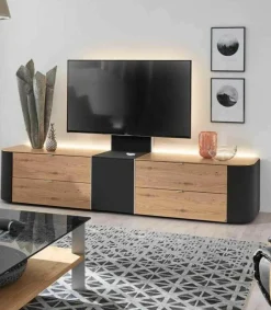 Musterring Wohnwände & Tv-Lowboards|Medienkombination Q-Media MR Balkeneiche Bianco Furniert mit LED-Beleuchtung