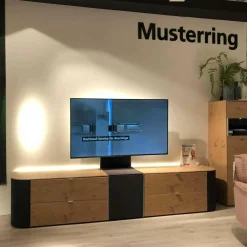 Musterring Wohnwände & Tv-Lowboards|Medienkombination Q-Media MR Balkeneiche Bianco Furniert mit LED-Beleuchtung