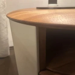 YOMEI Nachttische|Nachtkonsole S100 Korpus Leder Taupe Beige Front Und Schublade Nussbaum