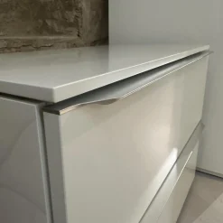 Interlübke Nachttische|Nachttisch Cube Lack Kristallweiß M02 Griffleiste Alufarben 019