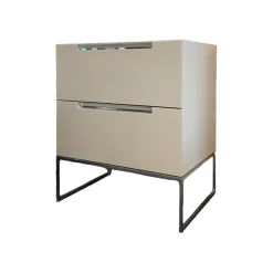 Interlübke Nachttische|Nachttisch Mell Mattlack M17 Sand Beige Weiß Gestell Chrom Mit 2 Schubladen