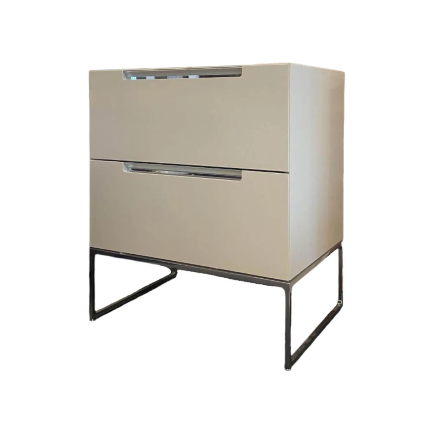 Interlübke Nachttische|Nachttisch Mell Mattlack M17 Sand Beige Weiß Gestell Chrom Mit 2 Schubladen