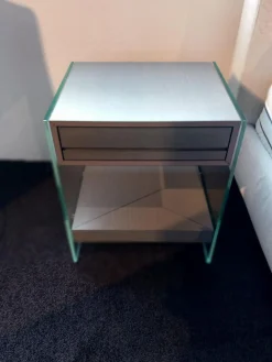 Swissflex Beistelltische|Nachttisch SF Eiche Anthrazit Glas Mit Schubkasten und Ablageboard