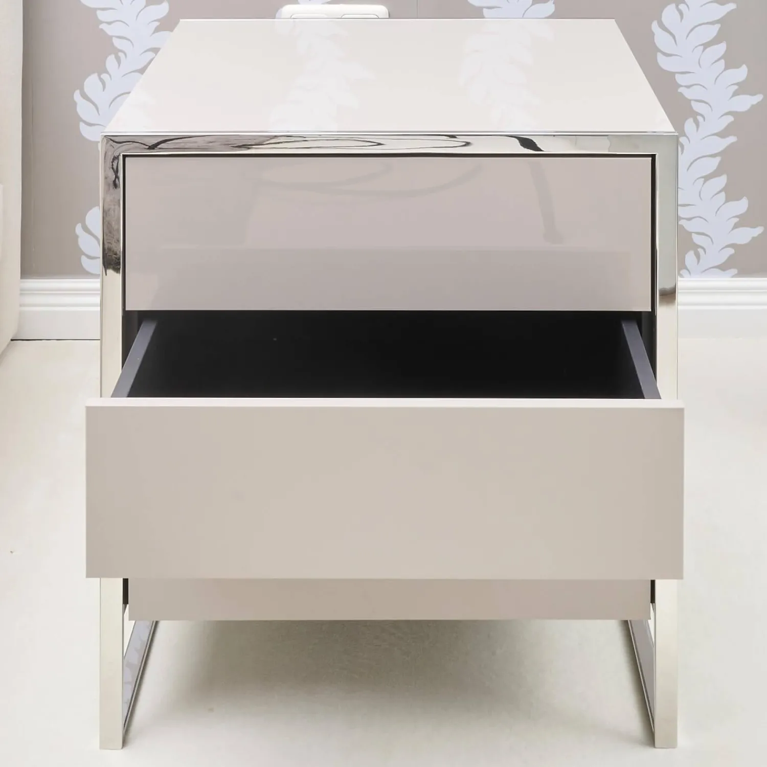 YOMEI Nachttische|Nachttisch Smart Pantex Taupe Gestell Edelstahl Poliert