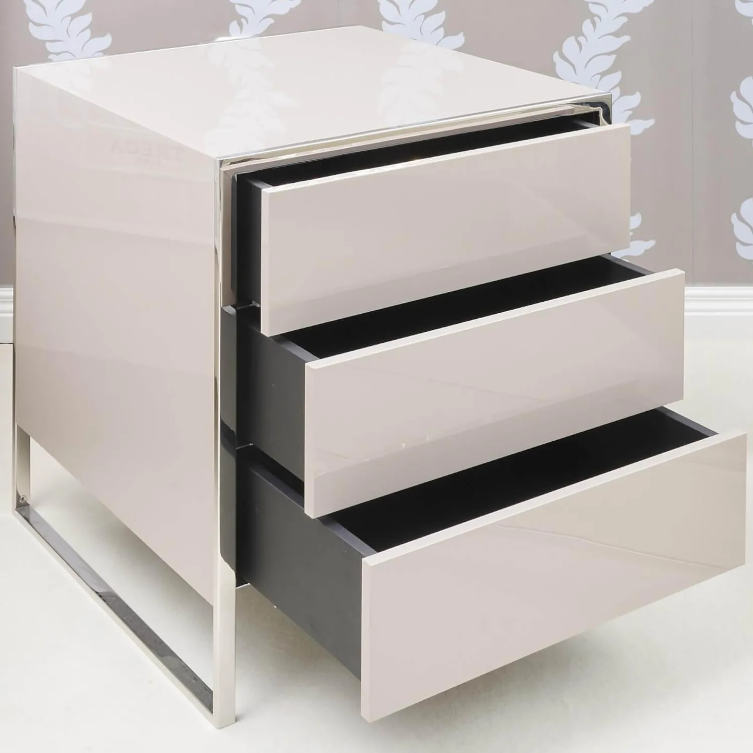 YOMEI Nachttische|Nachttisch Smart Pantex Taupe Gestell Edelstahl Poliert