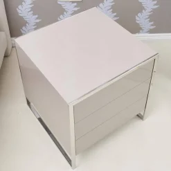 YOMEI Nachttische|Nachttisch Smart Pantex Taupe Gestell Edelstahl Poliert