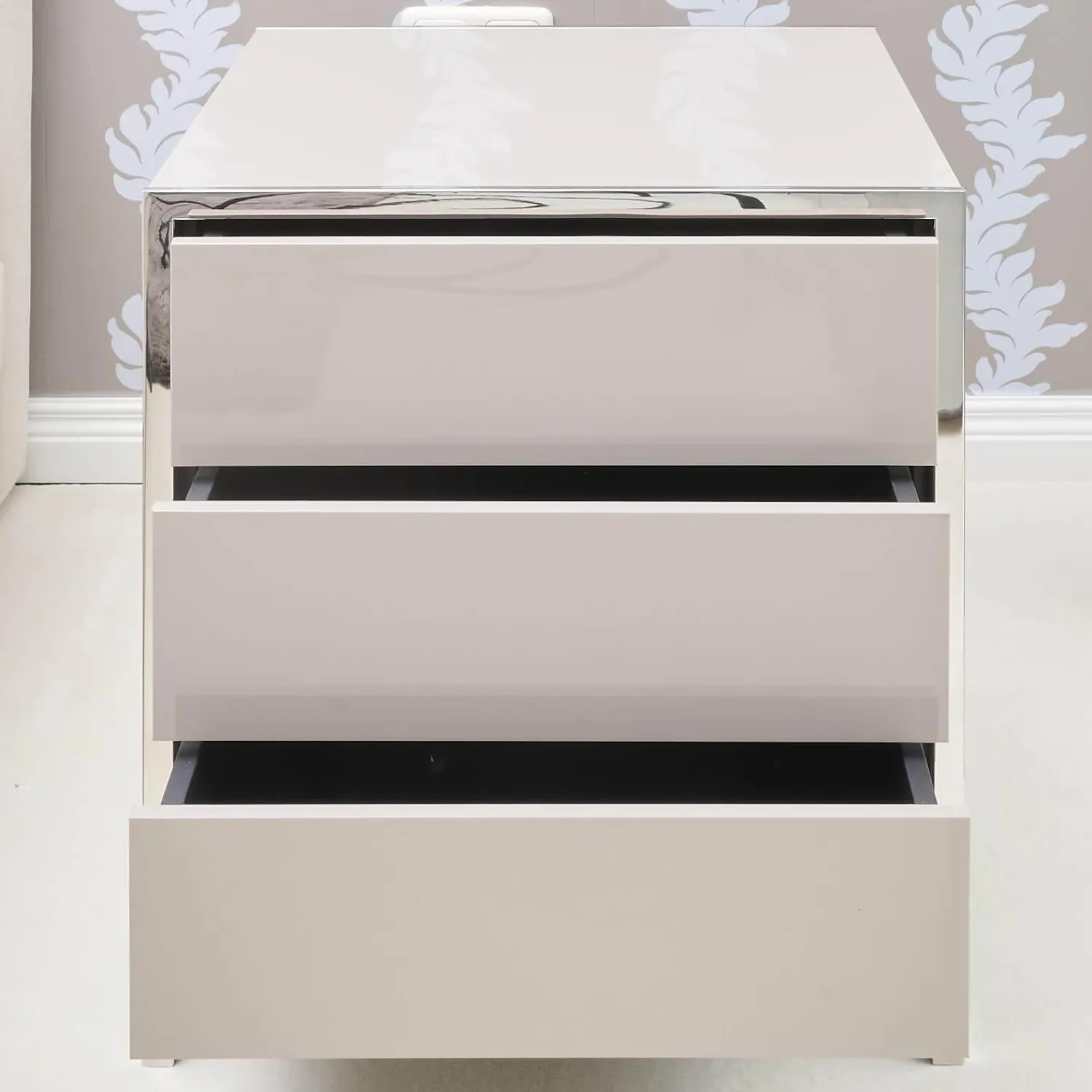 YOMEI Nachttische|Nachttisch Smart Pantex Taupe Gestell Edelstahl Poliert