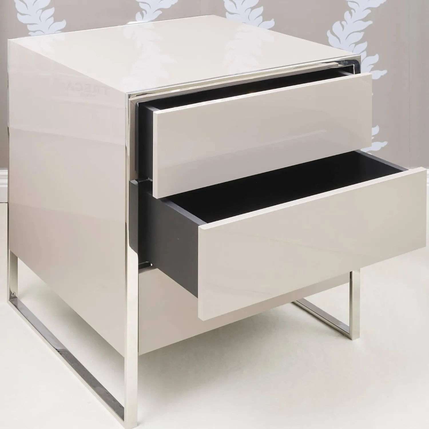 YOMEI Nachttische|Nachttisch Smart Pantex Taupe Gestell Edelstahl Poliert