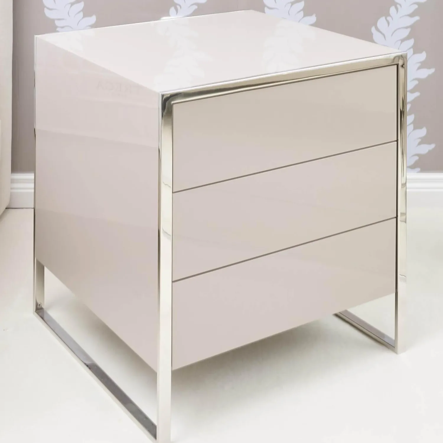 YOMEI Nachttische|Nachttisch Smart Pantex Taupe Gestell Edelstahl Poliert