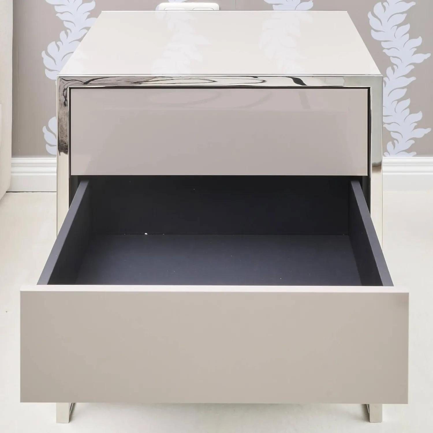 YOMEI Nachttische|Nachttisch Smart Pantex Taupe Gestell Edelstahl Poliert