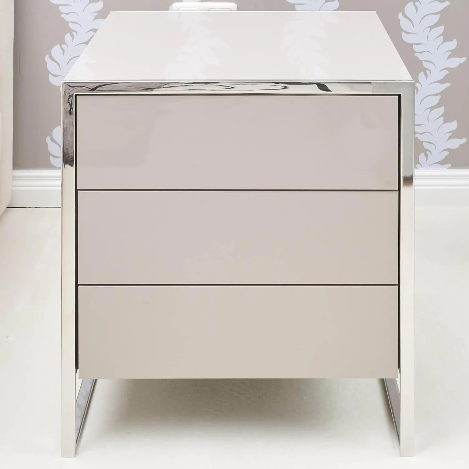 YOMEI Nachttische|Nachttisch Smart Pantex Taupe Gestell Edelstahl Poliert