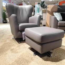 Global Relaxsessel|Ohrenbackensessel Florencia Leder Lava Kaltschaum mit Hocker