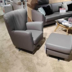 Global Relaxsessel|Ohrenbackensessel Florencia Leder Lava Kaltschaum mit Hocker