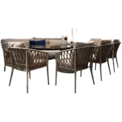 B&B Italia Essgruppen|Outdoor Gruppe Allure Tisch Steinzeug Ozeanblau Gestell Zement Grau Sitzbank Und Stuhl Erica Geflecht Und Gestell Tortora Grau