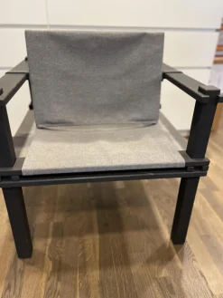 COR Loungemöbel|Outdoor Sessel Farmer Stoff Mittelgrau Gestell Und Füße Massivholz Schwarz Geölt Mit Hocker