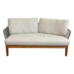Tribù Loungemöbel|Outdoor Sofa Mood Sitzkissen Stoff Natural Beige Gestell Teakholz Rückenlehne Geflecht Moss Grün Grau