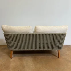 Tribù Loungemöbel|Outdoor Sofa Mood Sitzkissen Stoff Natural Beige Gestell Teakholz Rückenlehne Geflecht Moss Grün Grau