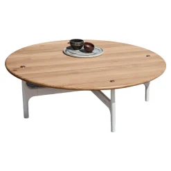 Gloster Couchtische|Outdoorcouchtisch Grand Weave Platte Teakholz Massiv Gestell Aluminium Pulverbeschichtet Weiß