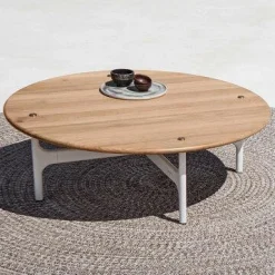 Gloster Couchtische|Outdoorcouchtisch Grand Weave Platte Teakholz Massiv Gestell Aluminium Pulverbeschichtet Weiß
