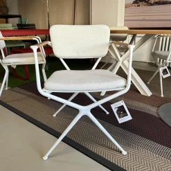 Royal Botania Essgruppen|Outdoorgruppe Tisch Traverse Platte Teakholz 4 Stühle Exes Bezug Stoff Creme Gestell Aluminium Weiß