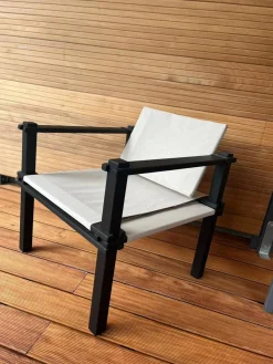 COR Loungemöbel|Outdoorsessel Farmer Bezug Stoff Weiß Grau Massivholzgestell Schwarz Geölt