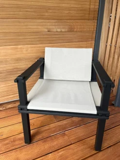 COR Loungemöbel|Outdoorsessel Farmer Bezug Stoff Weiß Grau Massivholzgestell Schwarz Geölt